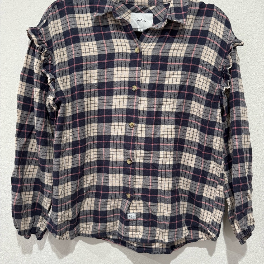 Rails Willow Ruffle Sleeve Flannel Button Up Shir… - image 5